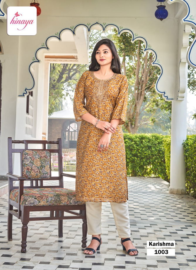 Karishma By Hinaya Modal Foil Printed Kurtis Wholesale Clothing Suppliers In India